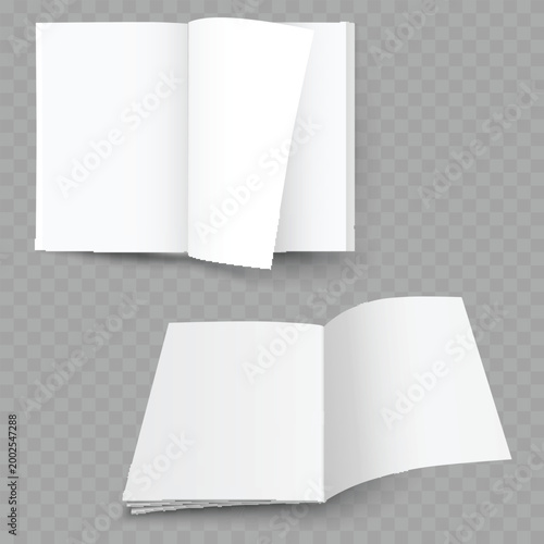 Realistic Floating Magazine Mockup Set. Vector Blank Open Brochure or Catalog Spread Templates with Shadows.