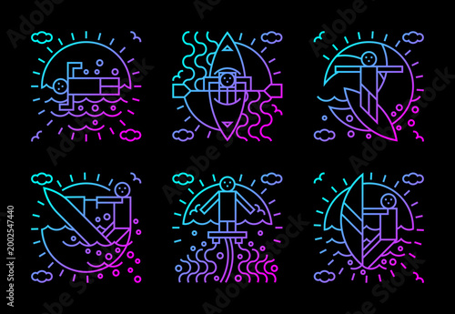Canvastavla Water Sport Illustrations Set in Neon Gradient Line Art Style