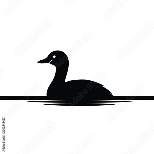 Tableau sur toile Black Silhouette Of Duck Swimming.