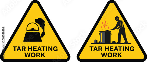 Tar heating work warning signs set