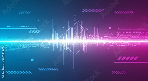 Neon circuit board background, glowing blue pink gradient, futuristic tech design, digital neon light effect