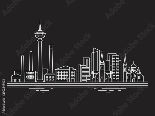 Foto Tampere Finland City Skyline Line Art Illustration