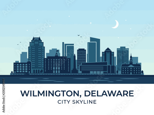 Photos Wilmington Delaware City Skyline Vector Illustration - Stylized Flat Design Nigh