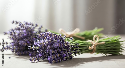 Fresh lavender bouquets, purple flowers, herbal bundles, floral arrangements, tied with twine