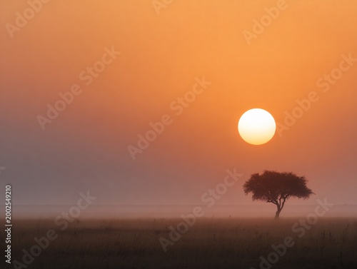 Majestic sunrise over savanna nature landscape calm environment tranquil viewpoint glowing sun disk