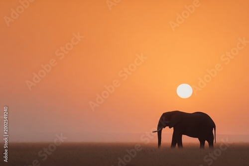 Majestic elephant silhouette against oversized sun african savannah nature photography warm orange sky sunset view tranquility