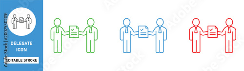 delegate icon line style business responsibility transfer editable stroke vector set