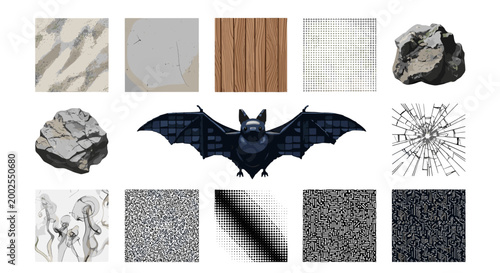 adobe Black bat silhouette with various textured backgrounds and patterns collage flash