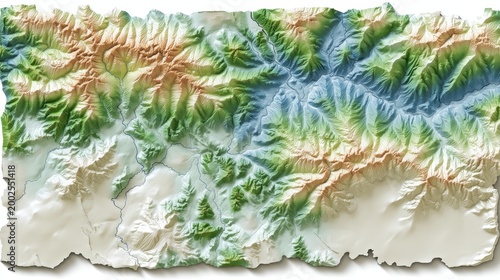 Detailed 3D Topographic Map of Mountainous Region