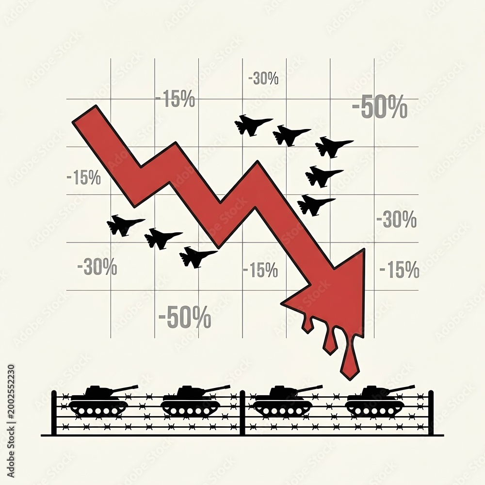 Naklejka premium Geopolitical Crisis & Economic Downturn | War Impact Market Decline