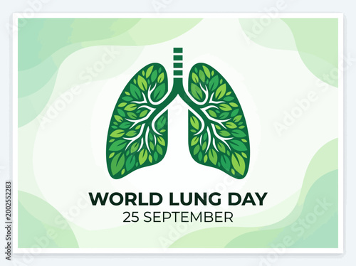 World Lung Day Awareness Poster with Green Leaf Lungs Concept for September 25