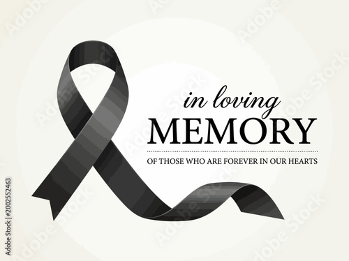Black Mourning Ribbon with In Loving Memory Quote for Funeral and Sympathy Cards