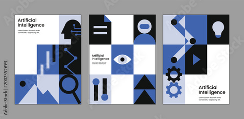 Minimal AI technology business poster template vector set. Abstract AI design set. AI Symbolic. Technology Background.
