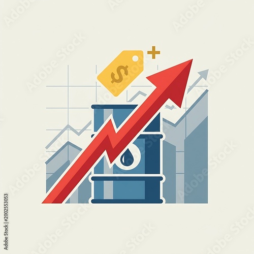 Oil Price Increase Flat Icon: Rising Crude Oil Cost Graph