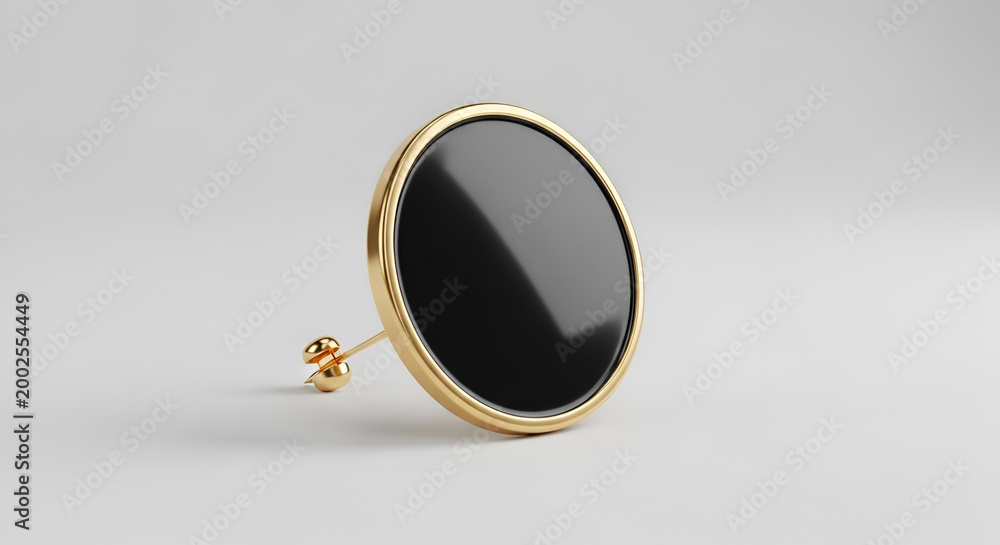 Fototapeta premium Gold earring with black stone on white background