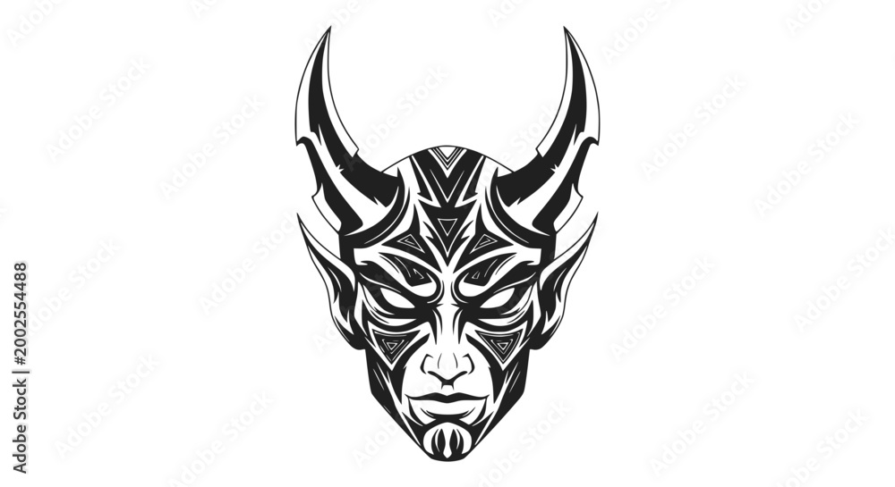 Fototapeta premium Tribal Demon Face Tattoo Design - Evil Spirit Mask Illustration