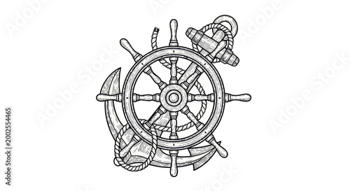 Detailed ship helm steering wheel.