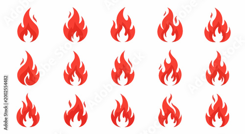 Flames burning fire icons set.