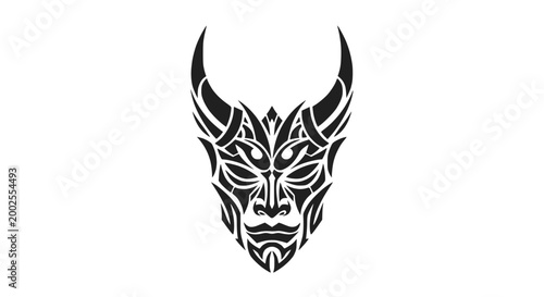Bild auf Leinwand Tribal demon mask tattoo design, occult symbol, dark art, black and white