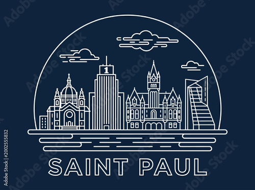 Εκτύπωση καμβά Saint Paul Minnesota City Skyline Minimalist Line Art Illustration with Landmark