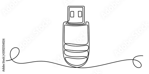 Single line drawing of a usb flash drive with a loop on a white background