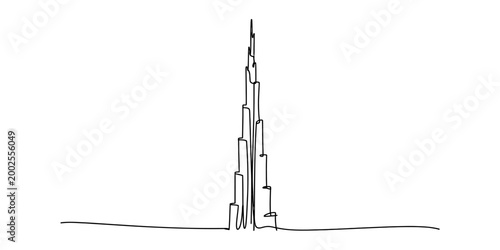 Canvas-taulu Minimalist single line drawing of a tall skyscraper, symbolizing modern architec