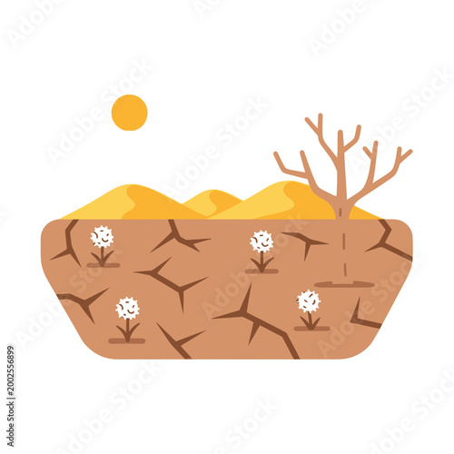 Dry Cracked Earth with Sparse Plants and Desert Landscape
