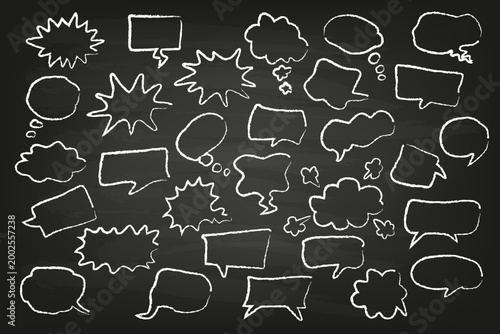 Hand drawn chalk text boxes, isolated on chalkboard background. Vector illustration set.