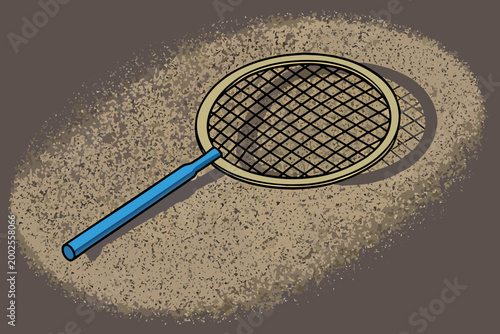 Tableau sur toile Mesh sifter with blue handle flat vector illustration on textured background