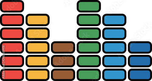 Colorful audio equalizer bars graphic with varying heights representing sound waves during playback