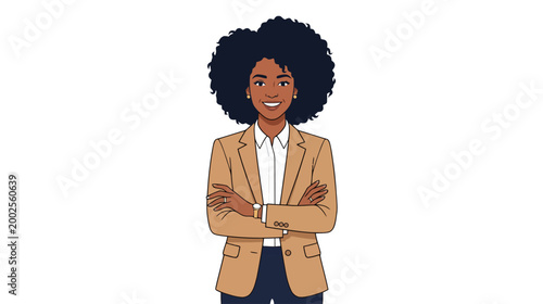 Confident professional Black woman in a business blazer, arms crossed and smiling warmly, embodying success and expertise