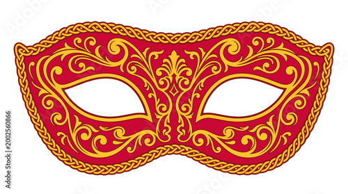 Ornate Venetian Masquerade Mask Red and Gold Decorative Eyepiece for Parties