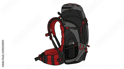 Illustration of a large hiking backpack with water bottle holder