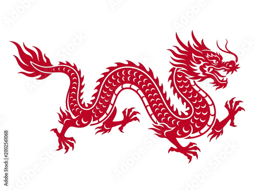 Photos Traditional Red Chinese Dragon Illustration, Lunar New Year Zodiac Symbol Isolat