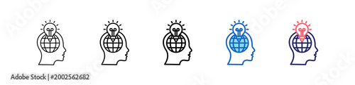 Global Thinking Icon In 5 Different Styles Set Collection.   
