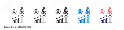 Revenue Growth Icon In 5 Different Styles Set Collection.   