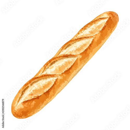 バゲット（フランスパン）水彩風イラスト素材
French Baguette Bread Watercolor Style Illustration
