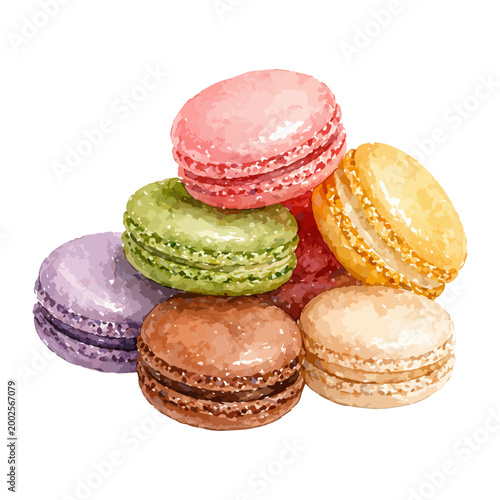 カラフルなマカロンのセット 水彩風イラスト
Colorful Macaron Set Watercolor Style Illustration