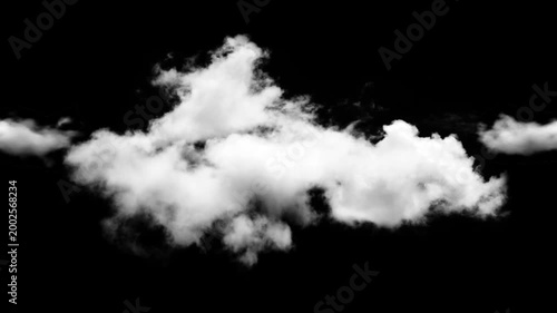 Wispy white cloud formations suspended against a stark black background, evoking a sense of atmospheric beauty and open skies