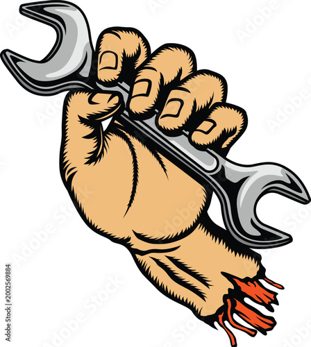 hand holding wrench logo vector illustration