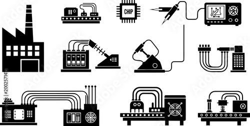 Electronics manufacturing factory with circuit board assembly and automated machinery lines