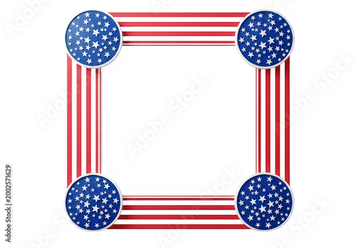 Square frame border design with blue star circles and red stripes in the style of the american flag theme