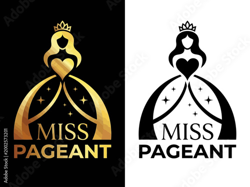 Фотография Elegant Miss Pageant Logo Design Featuring Queen Silhouette with Crown and Heart