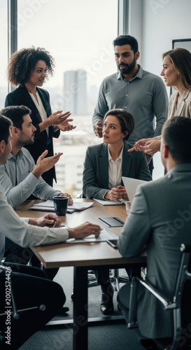 Diverse Business Team Collaborating in a Modern Office Meeting Room.