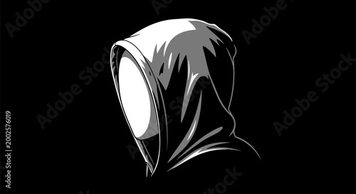 Anonymous figure shrouded in a dark hooded cloak face obscured evoking mystery anonymity and hidden identity