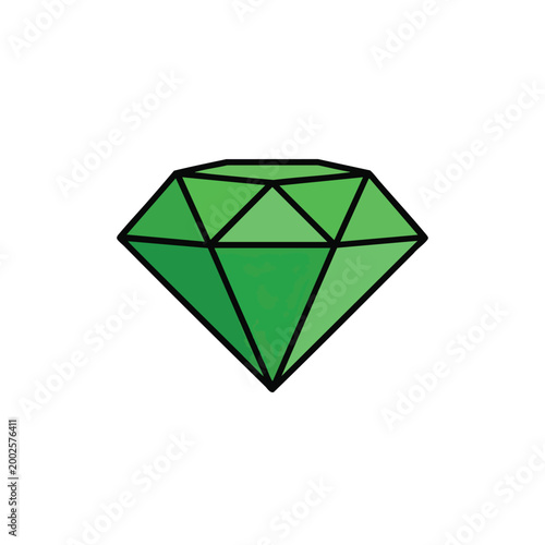 A vibrant green gemstone icon with sharp geometric facets isolated on a white background.