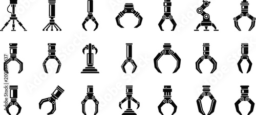 Tableau sur toile Robotic Arm Gripper Icons Set, Collection of Industrial Robot Claws and Automati