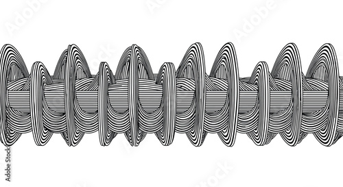 Detailed technical drawing of a spiral spring or threaded mechanical component shown in a horizontal view with many fine overlapping lines.