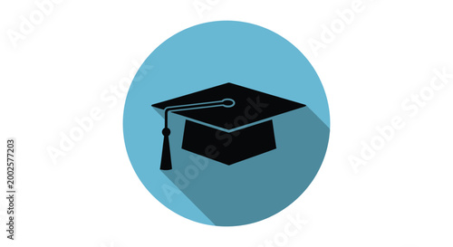 A clean flat vector illustration showing a black academic graduation cap icon design