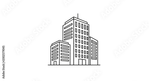 Minimalist Outline of Modern Office Buildings, Corporate Headquarters Illustration